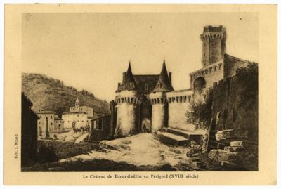 Le château de Bourdeilles au XVIIIe siècle, carte postale.