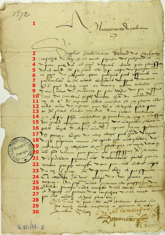 Serment de fidélité au roi, 1572 - Copie